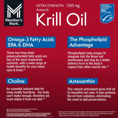 Member's Mark Extra-Strength Antarctic Pure Omega-3 Krill Oil, 500 mg, 160 ct.