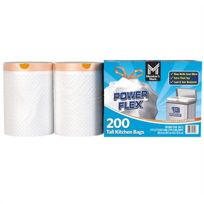 Member's Mark Power Flex Tall Kitchen Drawstring Trash Bags Unscented 13 gal., 200 ct.