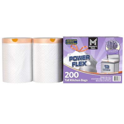 Member's Mark Power Flex Tall Kitchen Drawstring Trash Bags, Lavender 13 gal., 200 ct.