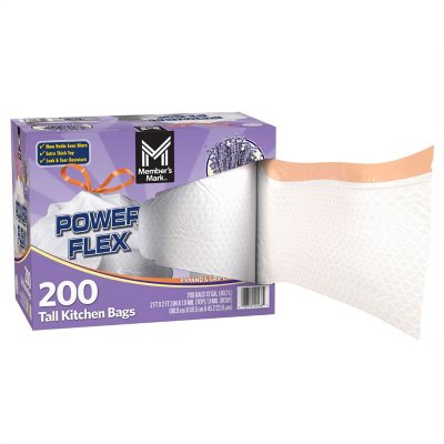 Member's Mark Power Flex Tall Kitchen Drawstring Trash Bags, Lavender 13 gal., 200 ct.