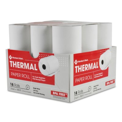 Member's Mark Thermal Receipt Paper Rolls, 3 1/8" X 190', 18 Rolls