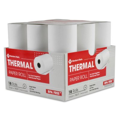 Member's Mark Thermal Receipt Paper Rolls, 3 1/8" X 190', 18 Rolls