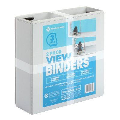 Member's Mark 3" D-Ring View Binder, White 2 pk.