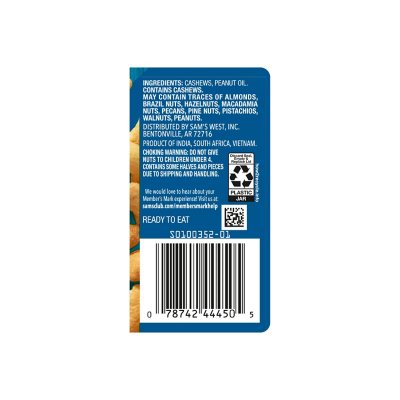 Member's Mark Unsalted Whole Cashews, 33 oz.