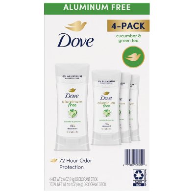 Dove 0% Aluminum Deodorant, Cucumber and Green Tea., 2.6 oz., 4 pk.