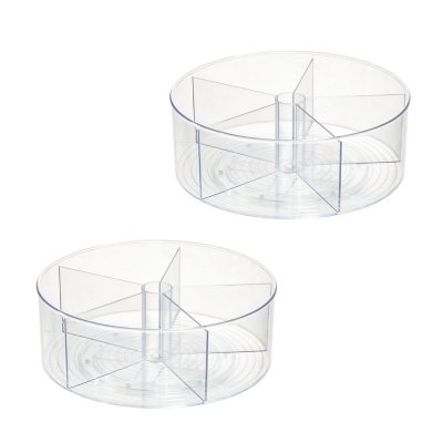 iDesign Set of 2 Clear Divided Lazy Susan Turntables, 11.5" L x 11.5" W x 4.3" H