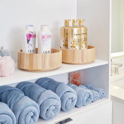 iDesign Set of 2 Natural Paulownia Wood Tall Turntable Organizers, 11" x 4" x 11Ã¢ÂÂ