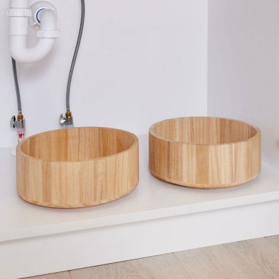 iDesign Set of 2 Natural Paulownia Wood Tall Turntable Organizers, 11" x 4" x 11Ã¢ÂÂ