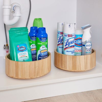 iDesign Set of 2 Natural Paulownia Wood Tall Turntable Organizers, 11" x 4" x 11Ã¢ÂÂ