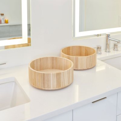 iDesign Set of 2 Natural Paulownia Wood Tall Turntable Organizers, 11" x 4" x 11Ã¢ÂÂ