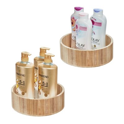 iDesign Set of 2 Natural Paulownia Wood Tall Turntable Organizers, 11" x 4" x 11Ã¢ÂÂ