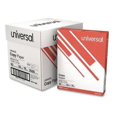 Universal Copy Paper, 20 lb, 92 Bright, 8.5 x 11, 5 Reams Half-Case