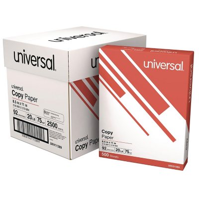 Universal Copy Paper, 20 lb, 92 Bright, 8.5 x 11”, 5 Reams Half-Case