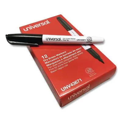 UniversalÂ® Pen Style Dry Erase Marker, Fine/Bullet Tip, Black, Dozen