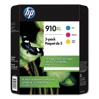 HP 910XL, High Yield Cyan/Magenta/Yellow Original Ink Cartridge, 3 Color Pack