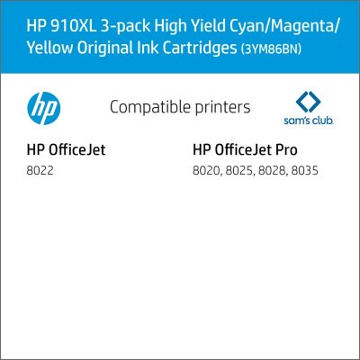 HP 910XL, High Yield Cyan/Magenta/Yellow Original Ink Cartridge, 3 Color Pack