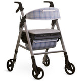 Medline Martha Stewart Premium Foldable Momentum Rollator, Walker with Wheels & Seat, Gray Plaid