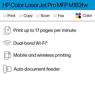 HP Color LaserJet Pro M183fw Wireless All-in-One Laser Printer, 7KW56A#BGJ