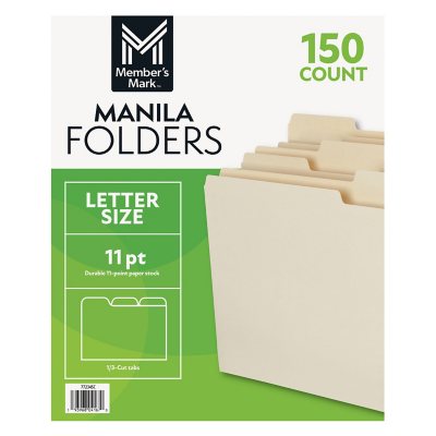 Member's Mark Manila File Folders, Letter, 1/3 Cut Assorted Tabs, 150 per Box