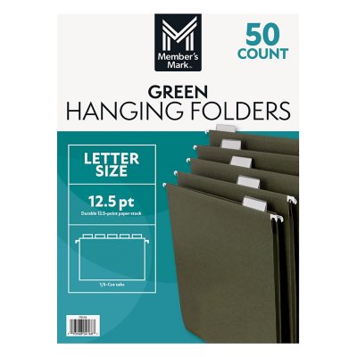 Member's Mark Hanging File Folders, Letter, 1/5-Cut Tabs, Green, 50/Box