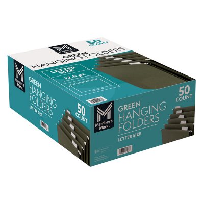 Member's Mark Hanging File Folders, Letter, 1/5-Cut Tabs, Green, 50/Box