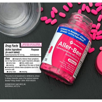 MemberÃ¢ÂÂs Mark Aller-Ben Tablets, 25 mg Diphenhydramine HCL, 600 ct.