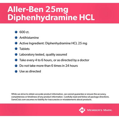 MemberÃ¢ÂÂs Mark Aller-Ben Tablets, 25 mg Diphenhydramine HCL, 600 ct.
