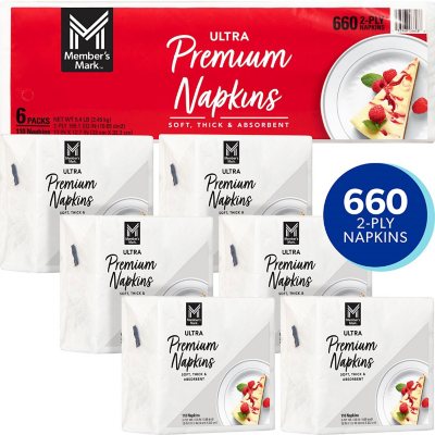 Member's Mark Premium White 2-Ply Napkins, 13" x 12.7" 110/pk., 6 pk