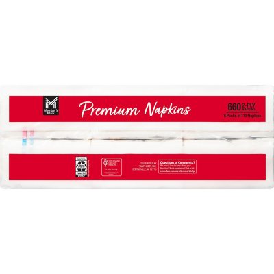 Member's Mark Premium White 2-Ply Napkins, 13" x 12.7" 110/pk., 6 pk