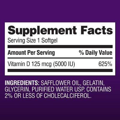 Member's Mark Vitamin D3, 125 mcg 5000 IU Softgels, 400 ct.