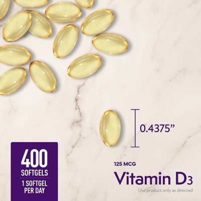 Member's Mark Vitamin D3, 125 mcg 5000 IU Softgels, 400 ct.