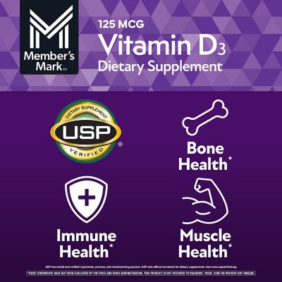 Member's Mark Vitamin D3, 125 mcg 5000 IU Softgels, 400 ct.
