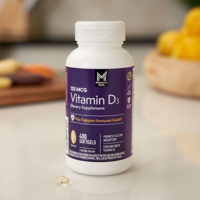 Member's Mark Vitamin D3, 125 mcg 5000 IU Softgels, 400 ct.