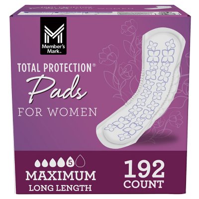 Member's Mark Total Protection Pads for Women, Maximum Long Length, 192 ct.