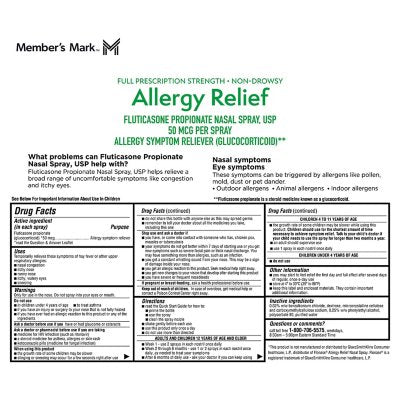 Member's Mark Aller-Nose Fluticasone Propionate Nasal Spray, 50 mcg, 0.62 fl. oz., 6 ct.
