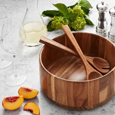 Member's Mark Acacia Wood Salad Bowl with Servers