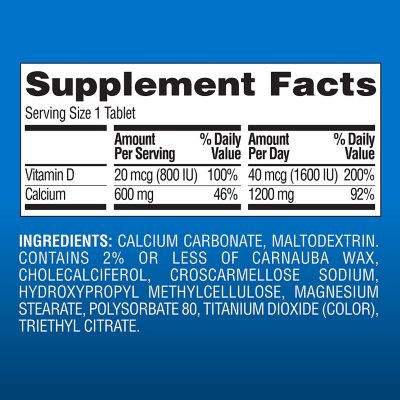 Member's Mark Calcium 600 mg. with Vitamin D3 Tablets Dietary Supplement, 600ct.