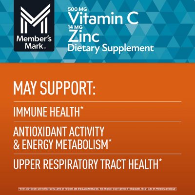 Member's Mark Vitamin C + Zinc 500 mg. Capsules, 400ct.