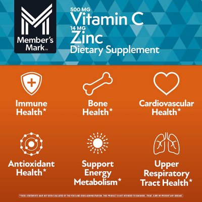 Member's Mark Vitamin C + Zinc 500 mg. Capsules, 400ct.