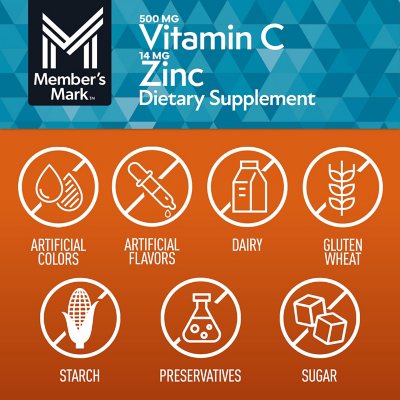 Member's Mark Vitamin C + Zinc 500 mg. Capsules, 400ct.