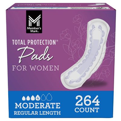 Member's Mark Total Protection Pads for Women, Moderate Regular Length, 264 ct.