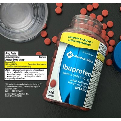 Member's Mark Ibuprofen Pain Reliever and Fever Reducer Tablet, 200 mg, 600 ct./pk., 2 pk.