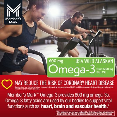 Member's Mark 600mg Omega-3 from Fish Oil with 50 mcg Vitamin D3 Softgels, 200 ct.