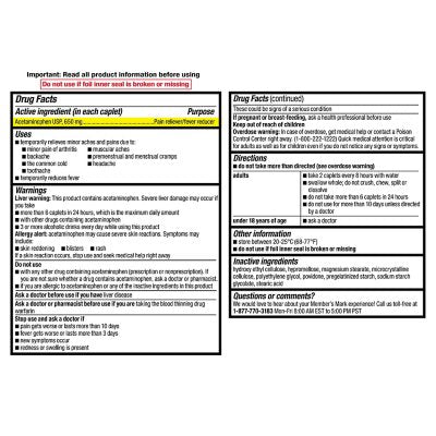 Member's Mark Arthritis Pain Extended Release Tablets, 650 mg Acetaminophen, 200 ct./pk., 2 pk.