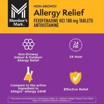 Member's Mark Allergy Relief Fexofenadine HCl Tablets USP, 180 mg, 150 ct.