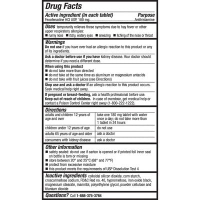 Member's Mark Allergy Relief Fexofenadine HCl Tablets USP, 180 mg, 150 ct.