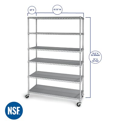 Member's Mark 6-Tier NSF Heavy Duty Wire Shelving, 47.75" W x 18" D x 75.5" H