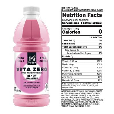 Member's Mark Vita Zero Water Variety Pack 20 fl. oz., 24 pk.