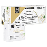 Member's Mark Premium White 3-Ply Dinner Napkins, 15" x 17" 80/pk., 4 pk