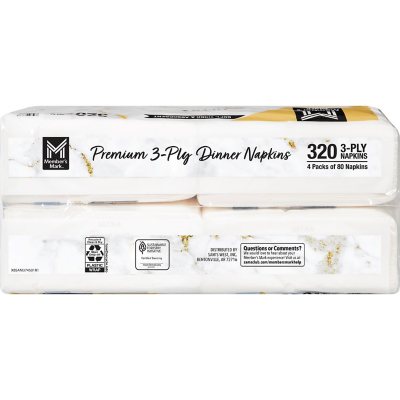 Member's Mark Premium White 3-Ply Dinner Napkins, 15" x 17" 80/pk., 4 pk